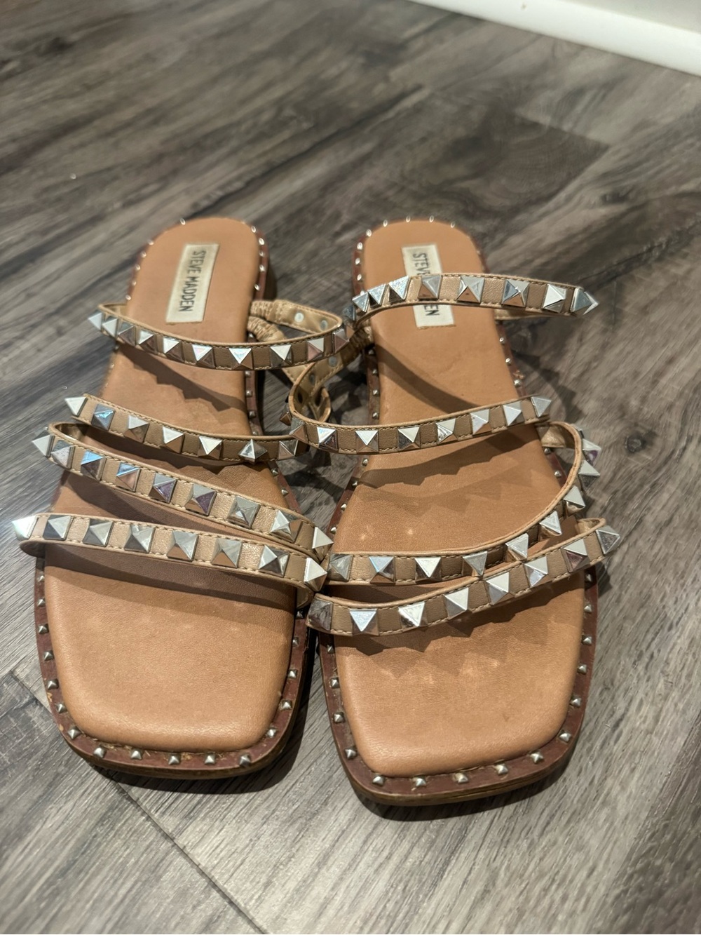 Steve Madden Neutral Studded Multi-Strap Sandals